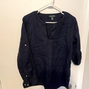 Ralph Lauren linen navy top worn 1 time long sleeve or rolled up with button